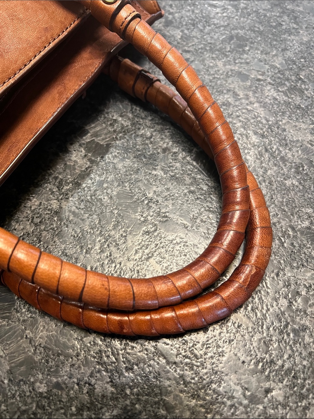 Frye Cognac Brown Leather Satchel with Chain-Leather Strap - Picture 8 of 16